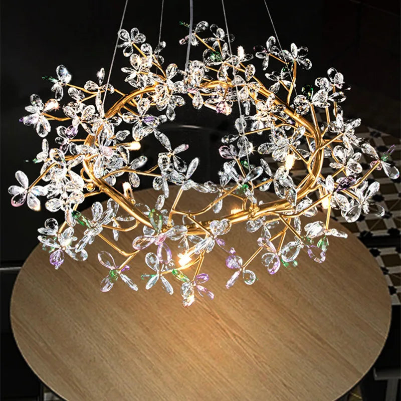 Afralia™ Gold Flower Crystal Ceiling Chandelier for Dining Room Bedroom Kitchen - Luxury Hanging Pendant Lights