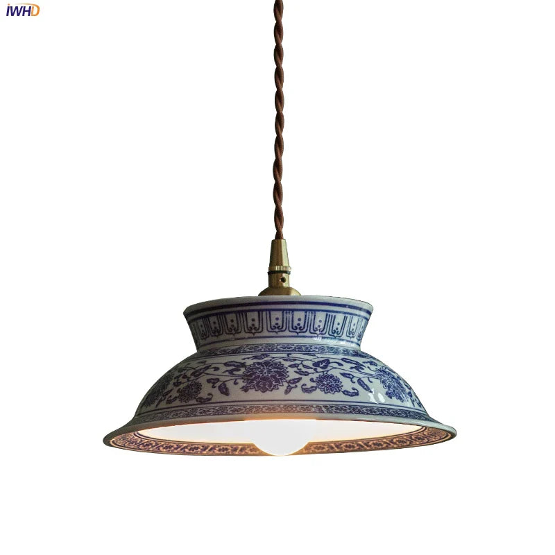 Afralia™ Vintage Ceramic LED Pendant Light with Adjustable Copper Socket & Knob Switch