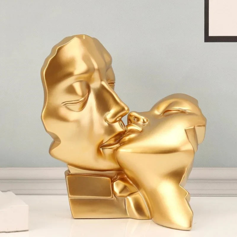 Afralia™ Abstract Gold Head Couple Sculpture, Wedding Gifts & Home Decor