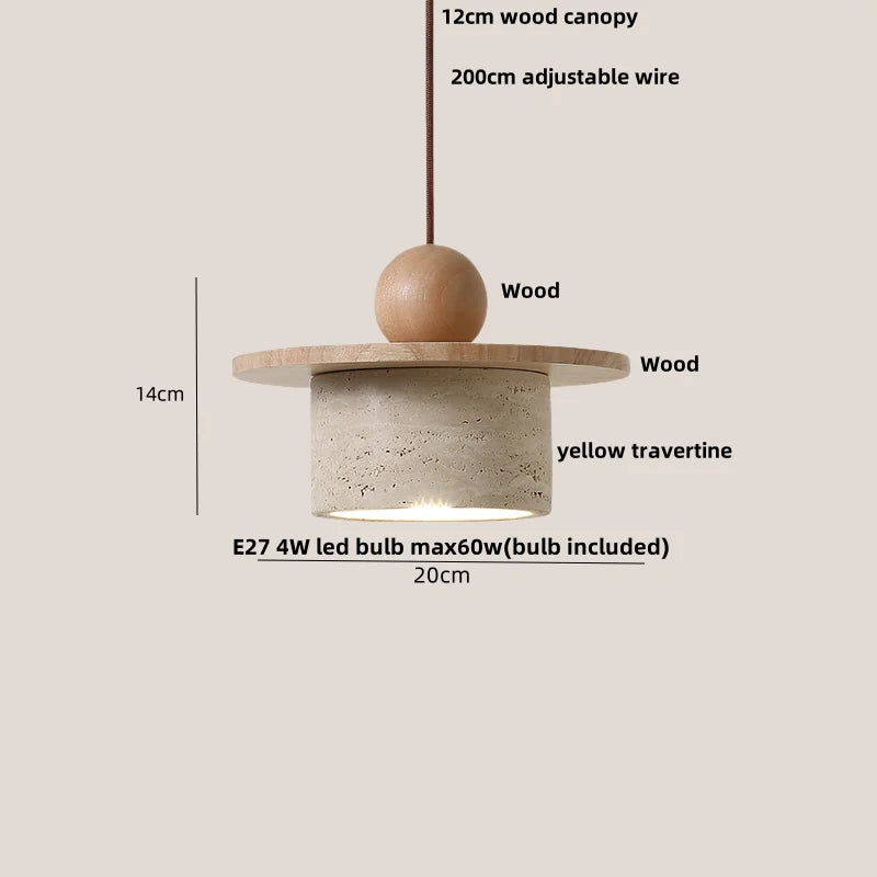Afralia™ Wood LED Pendant Lamp - Wabi Sabi Yellow Travertine