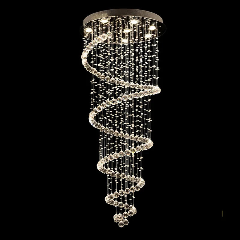Afralia™ Crystal Spiral LED Chandelier for Living Room Staircase Bedroom Hotel Hall