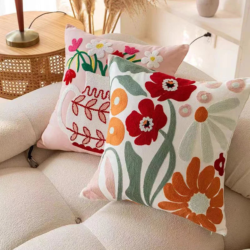 Afralia™ Floral Embroidered Pillow Cases - Countryside Plant Pillow Covers for Home Decor