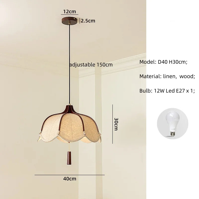 Afralia™ Wood E27 LED Fabric Pendant Chandelier for Dining & Bedroom Lighting