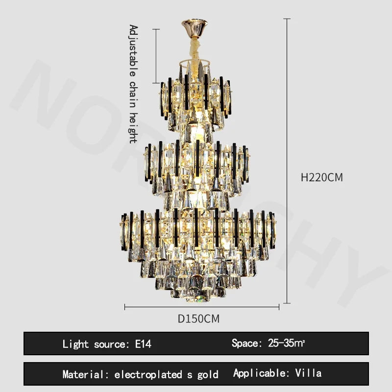 Afralia™ Luxe Crystal Chandelier: Large, Hollow & LED for Villa, Hotel & Staircase