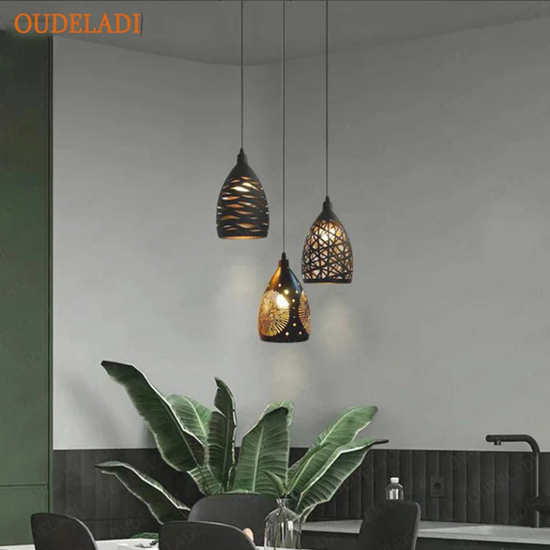 Afralia™ LED Iron Cage Pendant Light - Modern Metal Fixture for Living Room and Restaurant