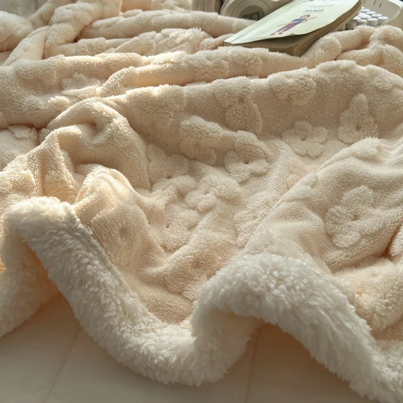 Afralia™ Cozy Lamb Wool Flower Jacquard Blanket: Luxe Solid Color Sofa Quilt for Winter