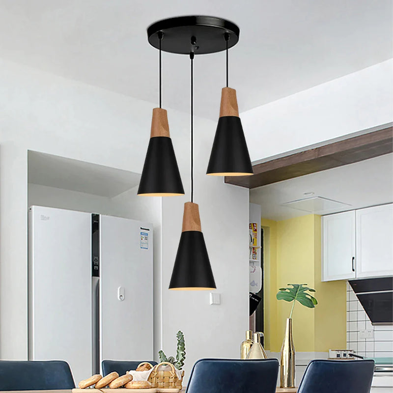 Afralia™ Nordic Bar Wood Pendant Lights Modern Aluminum Lampshade for Home Lighting