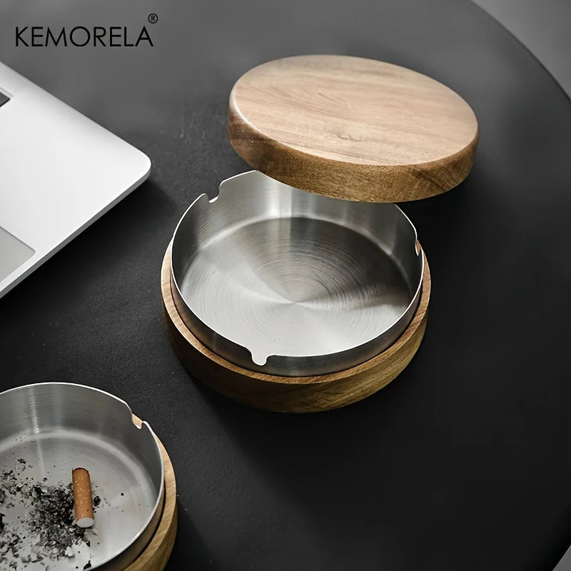 Afralia™ Wooden Desktop Ashtray with Lid - Stylish and Practical Smoking Accessories