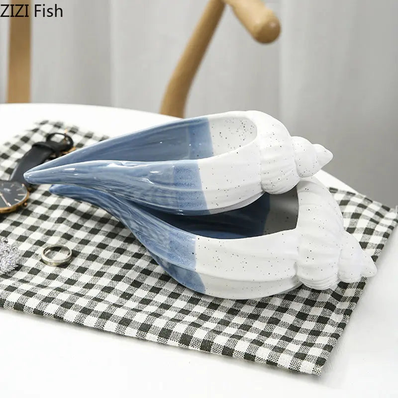 Afralia™ Ceramic Marine Life Decorative Storage Tray for Dresser or Tabletop