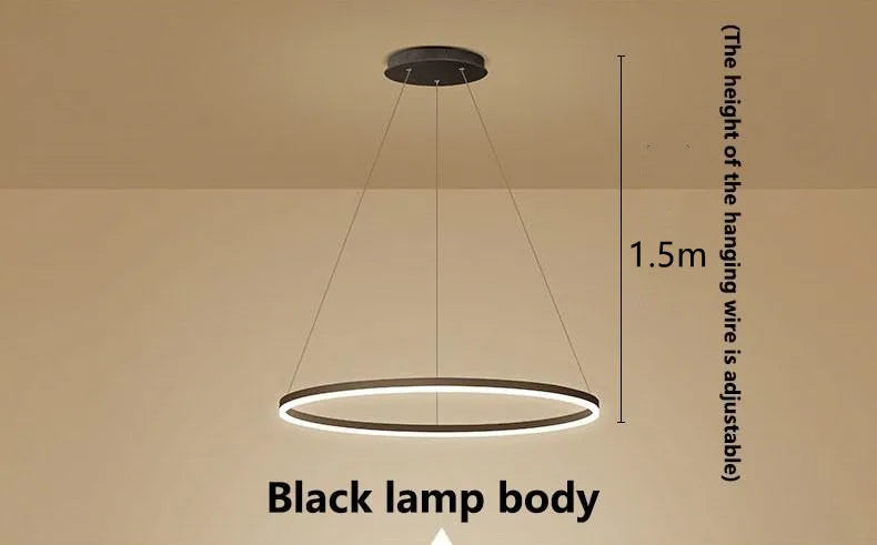 Afralia™ Modern Black Gold LED Ring Chandelier for Dining Living Room Lighting