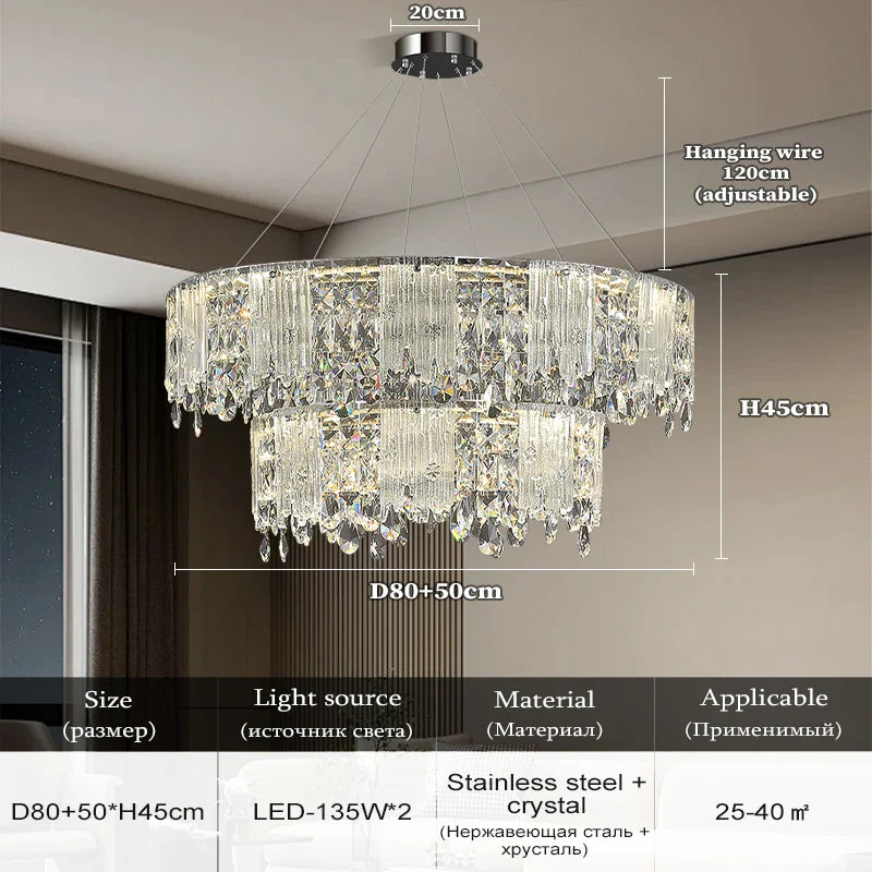 Afralia™ Chrome Crystal Pendant LED Chandelier for Living Dining Bedroom.