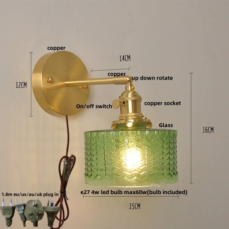 Afralia™ Nordic LED Wall Light Fixture Glass Up Down Rotate Copper Bedside Lamp