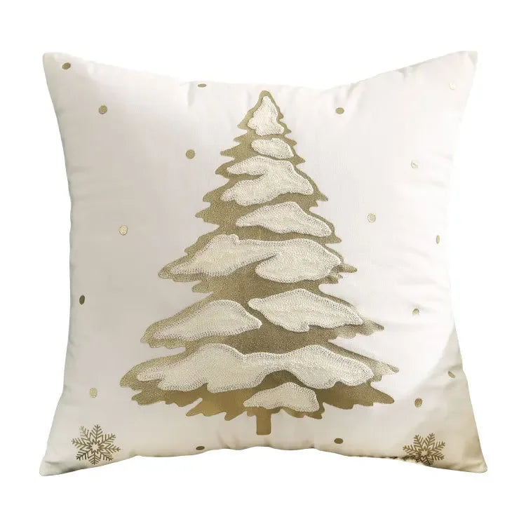 Afralia™ Christmas Tree Embroidered Cushion Cover - Festive Decor Pillow Cover