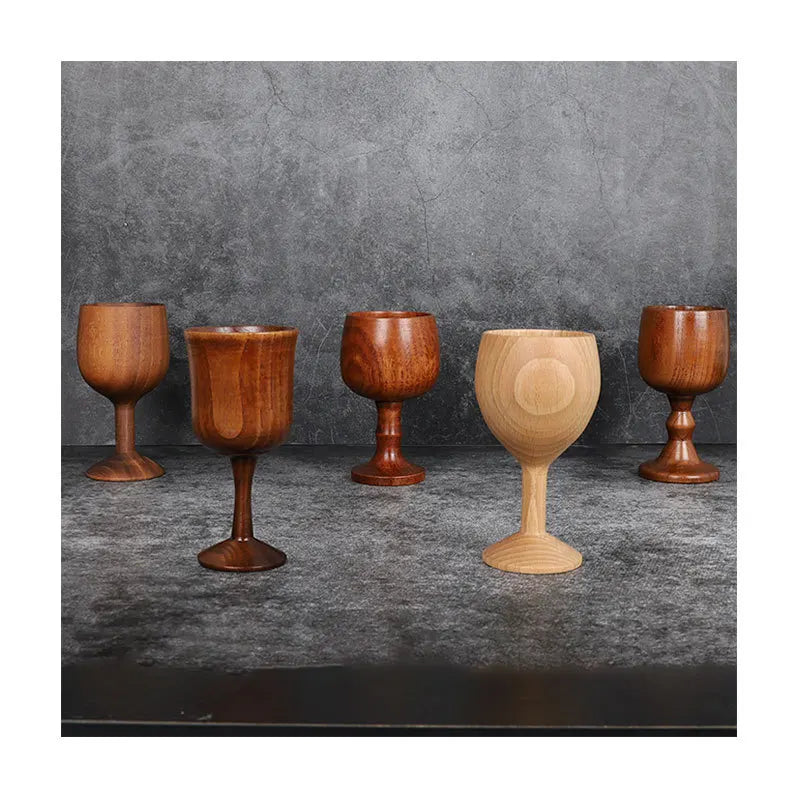 Afralia™ Natural Red Spruce/Jujube Wood Goblet Cup - Classical Wooden Wine Glass