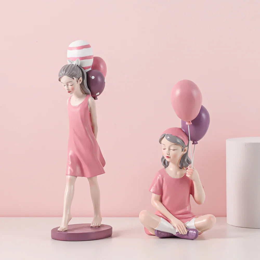 Afralia™ Modern Balloon Girl Figurines: Chic Room Decor & Birthday Gift