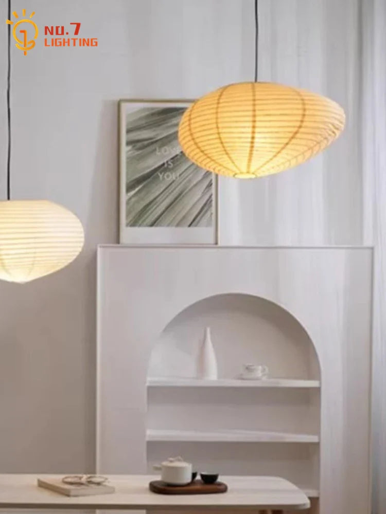 Afralia™ Noguchi Pendant Lights LED E27 Rice Paper Hanging Lamp Zen Art