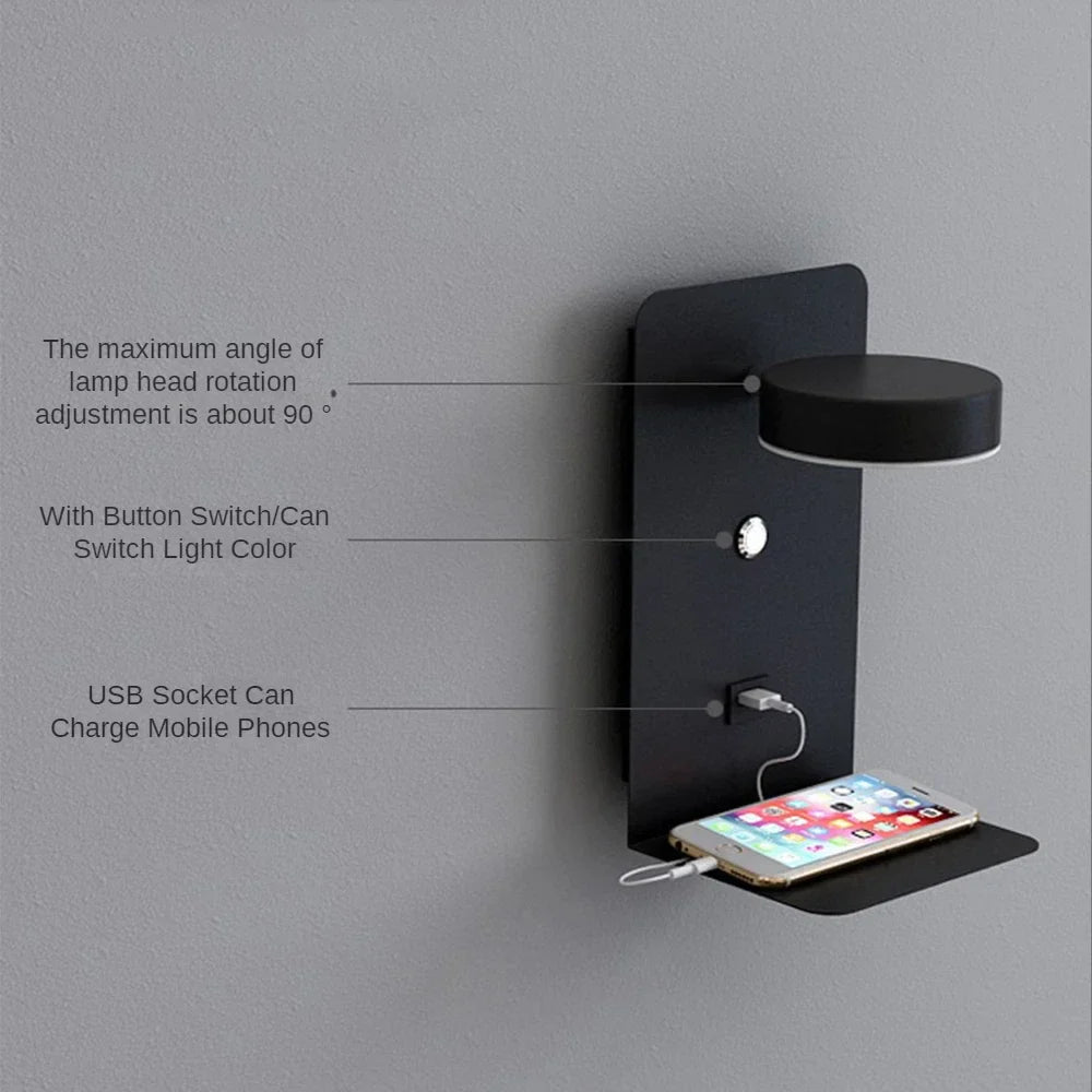 Afralia™ LED Shelf Wall Lamp with USB Charging Port & Switch