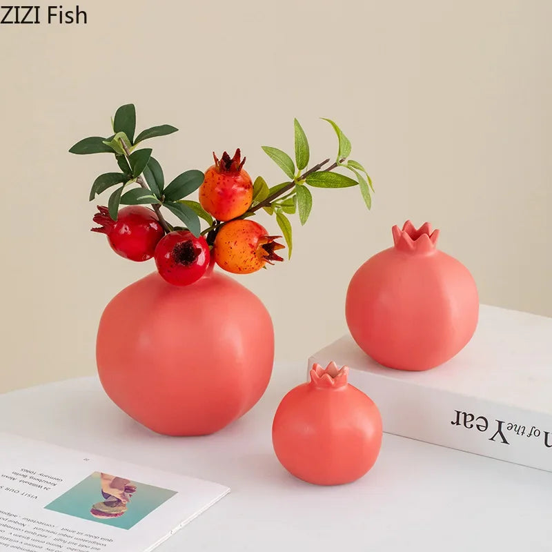 Afralia™ Pomegranate Ceramic Vase Decor Flower Arrangement Desk Decoration Room Aesthetic Decor