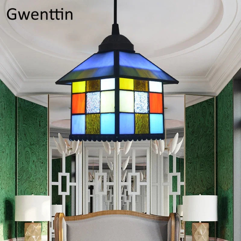 Afralia™ Tiffany Pendant Lights: Stained Glass Hanging Lamp for Mediterranean Loft Home Decor