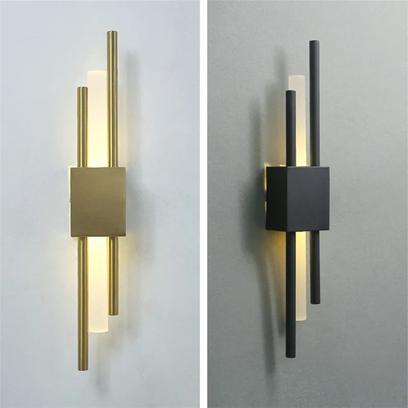 Afralia™ Black & Gold Acrylic Pipe Wall Lamp, Modern LED Room Decor Sconce