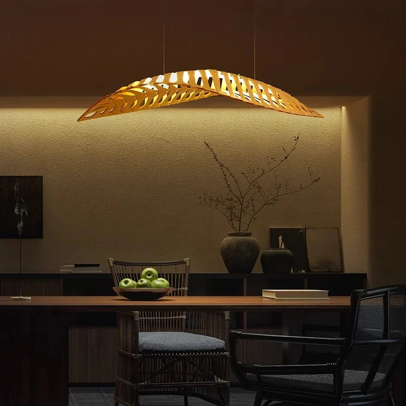 Afralia™ Wood Fish Bone Pendant Light Chandelier - Modern Nordic Style Indoor Hanging Lamp