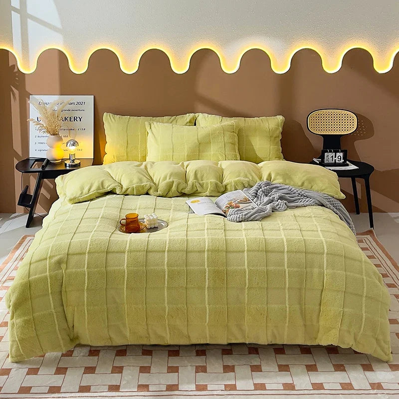 Afralia™ Plush Faux Rabbit Fur Velvet Bedding Set - Full Queen King Size