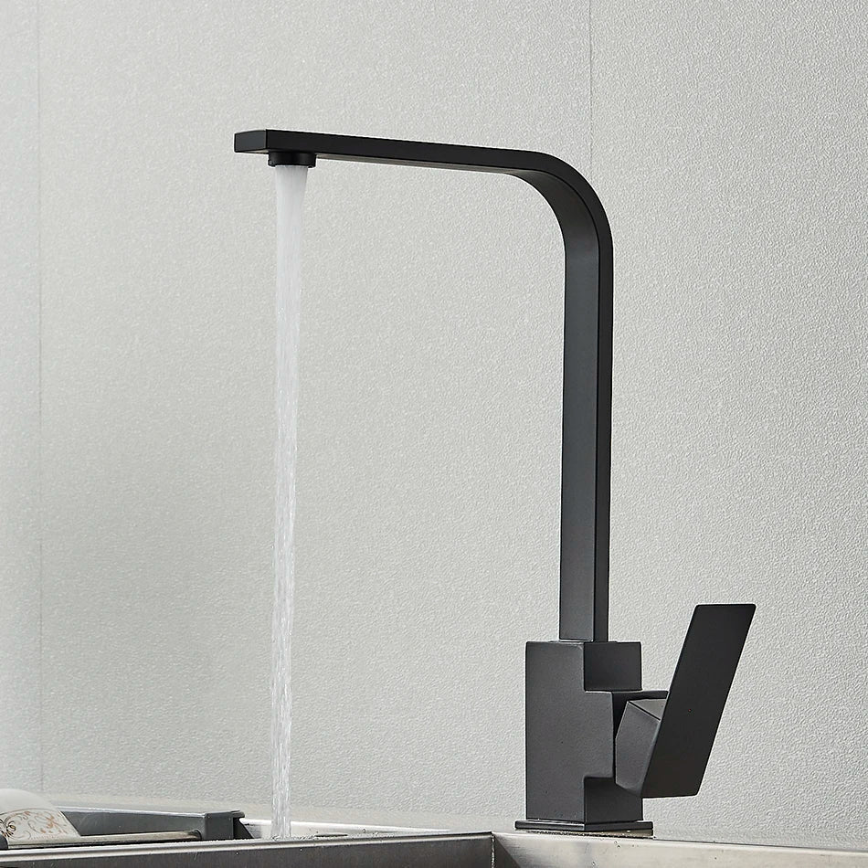 Afralia™ Square Brass Kitchen Faucet 360 Rotation Hot Cold Water Mixer Tap