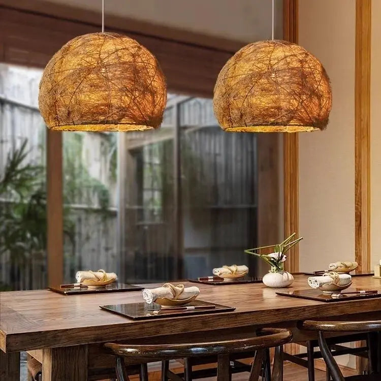 Afralia™ Handmade Rattan Bamboo Pendant Lamp for Creative Living Room Lighting