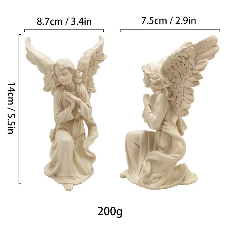 Afralia™ Angel Figurine White Gold Resin Sculpture Collectible Statue Home Decor