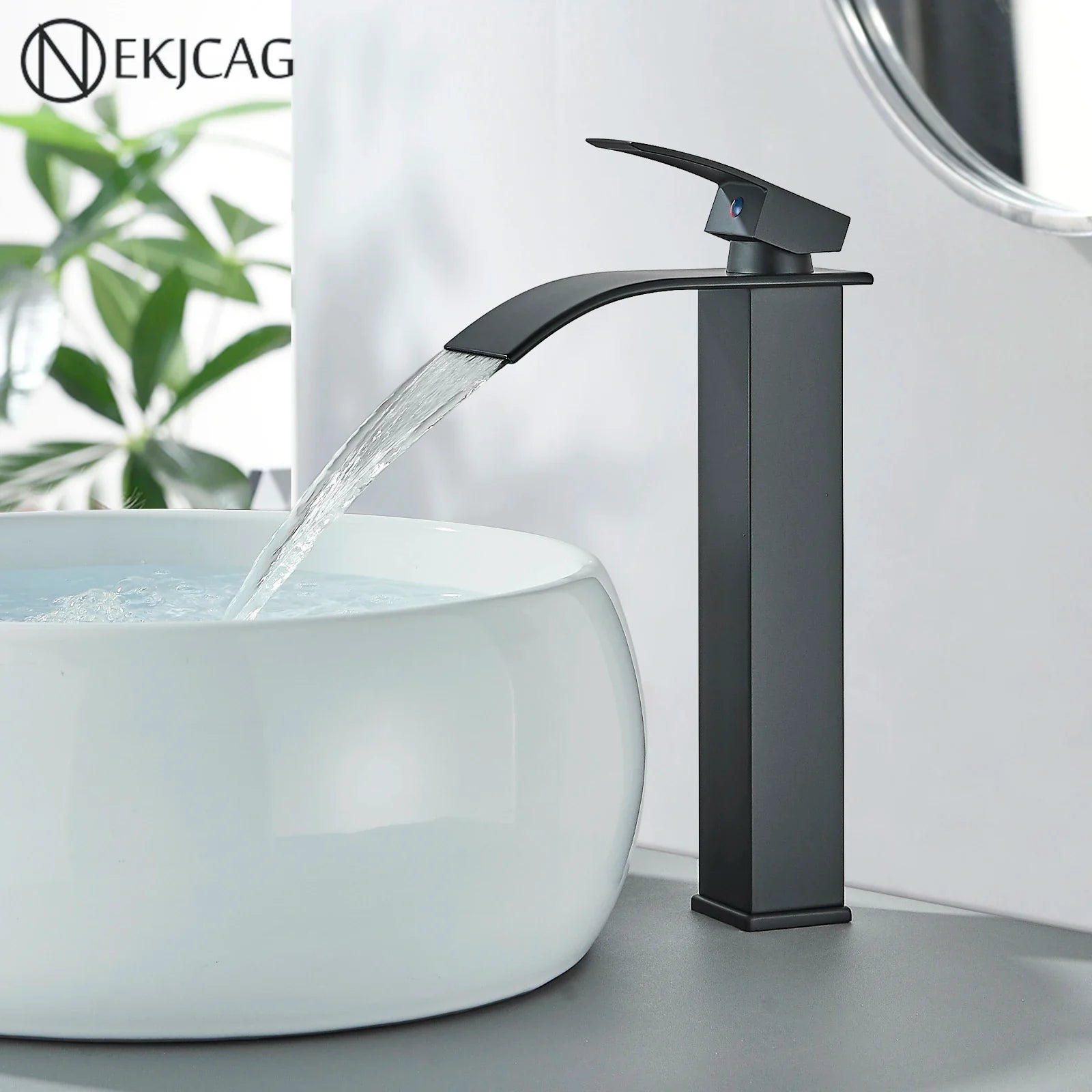 Afralia™ Matte Black Waterfall Basin Faucet Hot/Cold Mixer Tap for Bathroom Sink