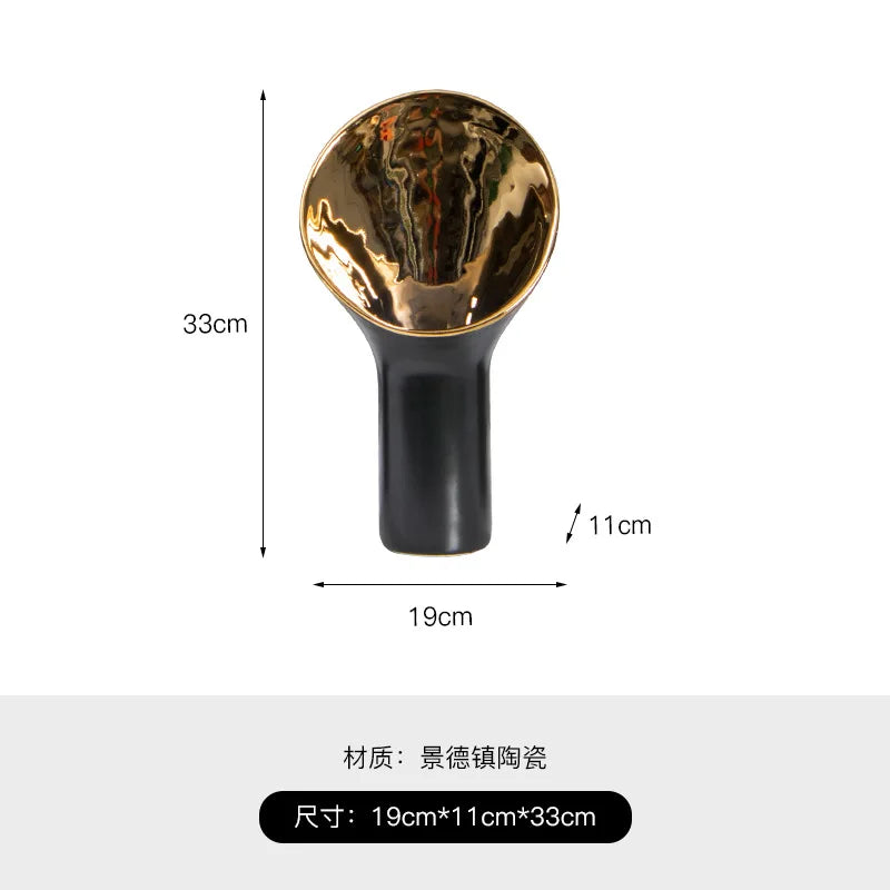 Afralia™ Golden Trumpet Ceramic Flower Vase Home Decoration Accessories