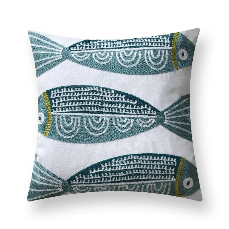 Afralia™ Ocean Theme Embroidered Cartoon Pillowcase 45x45cm, Nordic Design Home Decor