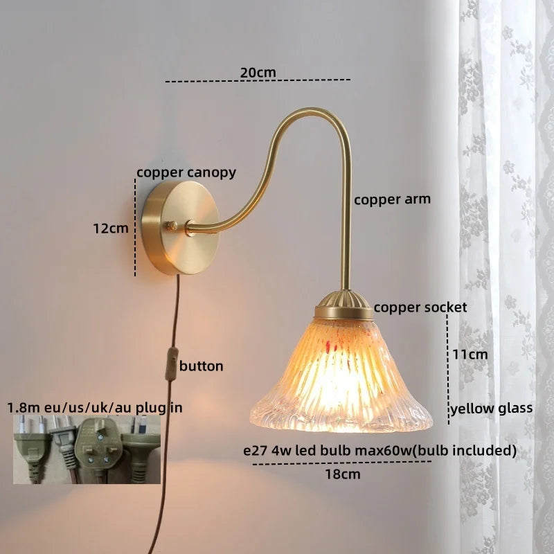 Afralia™ Copper Glass LED Wall Lamp for Nordic Modern Home Decor
