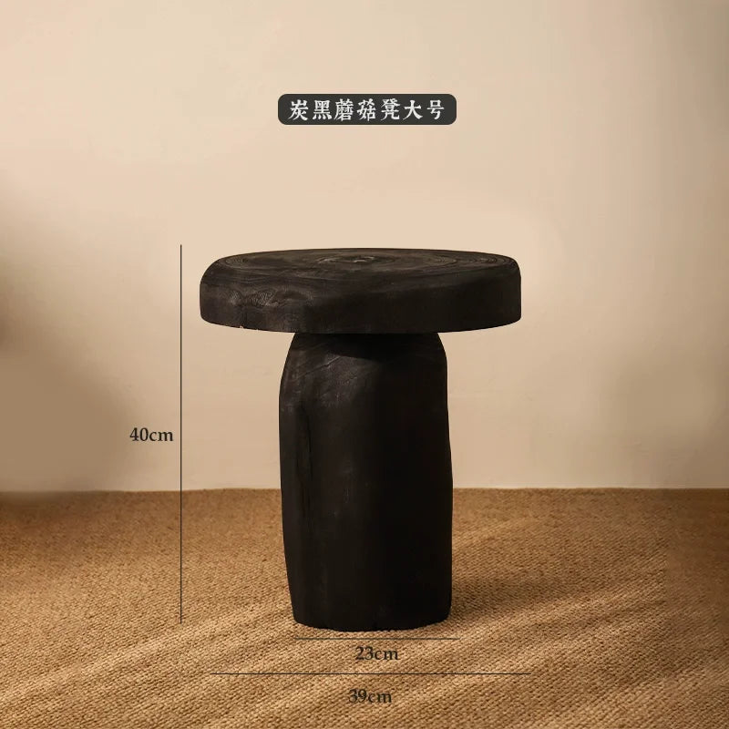 Afralia™ Solid Wood Mushroom Stool: Luxury Entryway Shoe Bench, Elegant End Table, Living Room-Round Stool