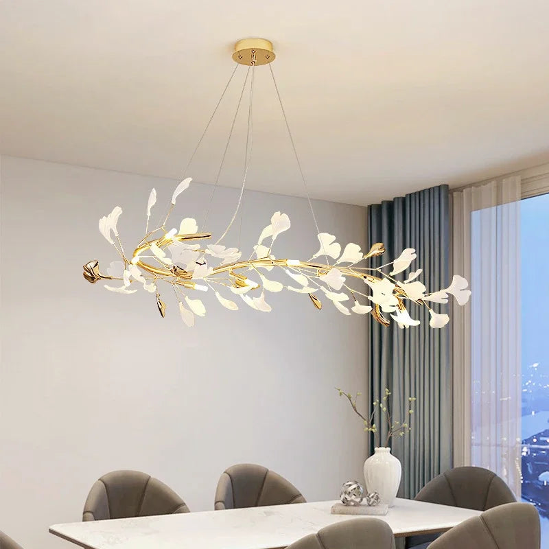 Afralia™ Ceramic Ginkgo Branch Chandelier LED Pendant for Luxurious Dining and Study Room