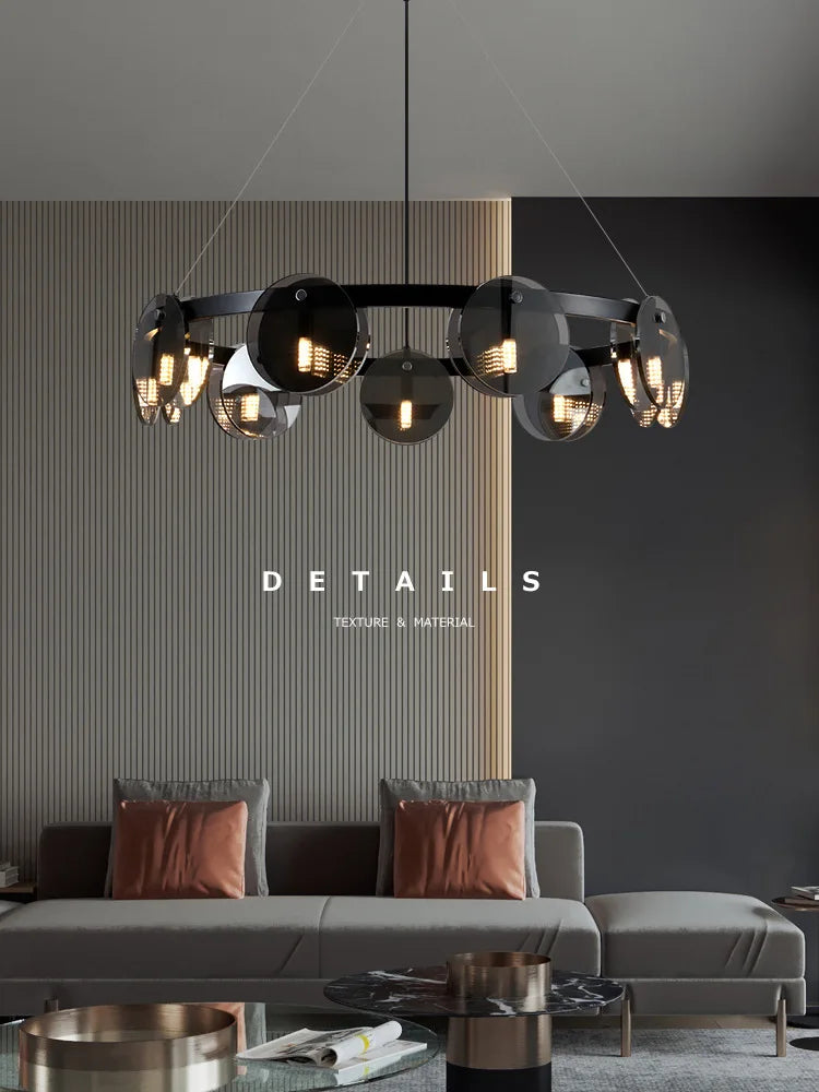 Afralia™ Nordic Grey/Gold Glass Pendant Light for Living Room, Dining Table, Kitchen Island