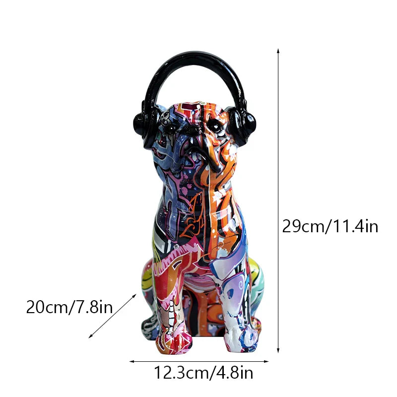 Afralia™ Bulldog Headphone Figurines: Resin Graffiti Art Dog Statue Desktop Decor