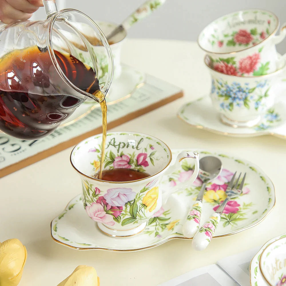 Afralia™ Vintage Phnom Penh Coffee Cup Set in Bone China for Home Office