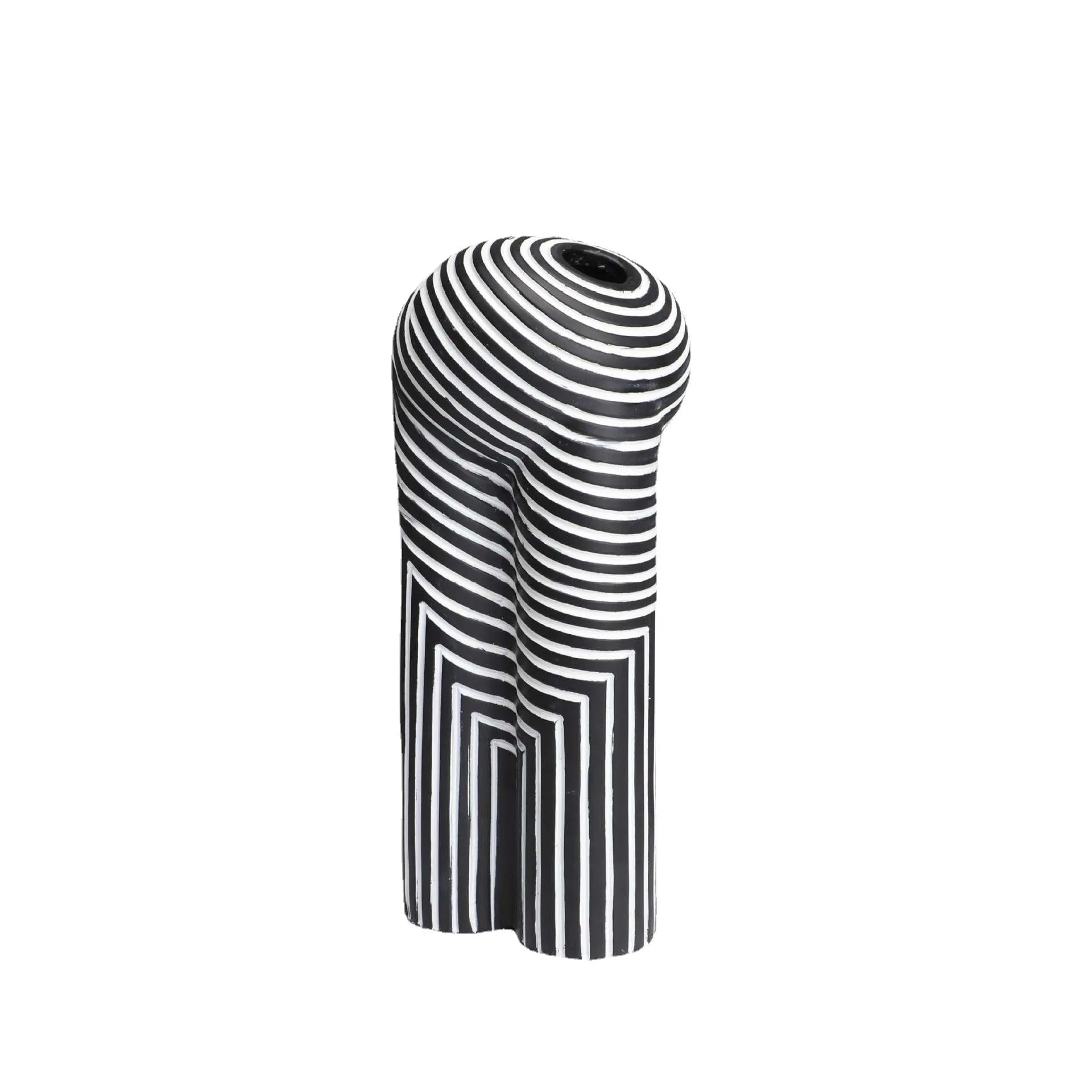 Afralia™ Striped Resin Vase: Abstract Black & White Home Decor Craft Abstract Geometry Pot