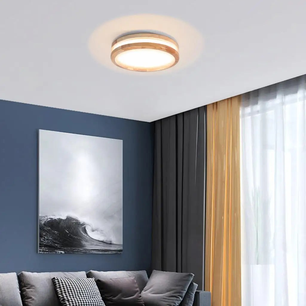 Afralia™ Wood LED Ceiling Lamp Modern Nordic Round Indoor Lighting Home Decor Fixture