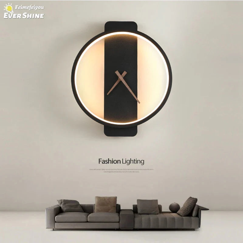 Afralia™ LED Wall Clock Lamp Indoor Light Fixture Home Decor Bedroom Living Room