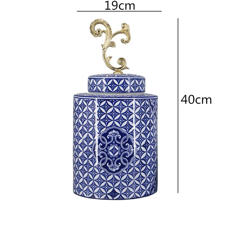 Afralia™ Blue & White Porcelain Covered Vase Jar: Retro Chinese Home Decor Flower Arrangement & Organization