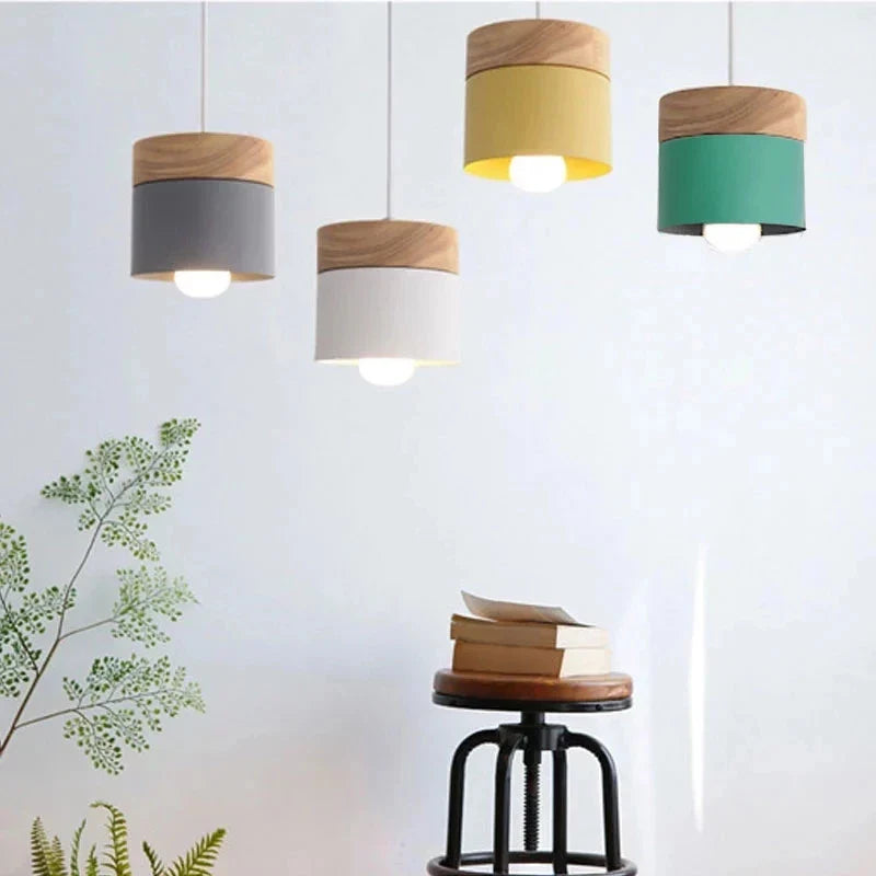 Afralia™ Nordic Macaron Pendant Light Modern LED E27 Hanging Lamp Iron Wood Decoration