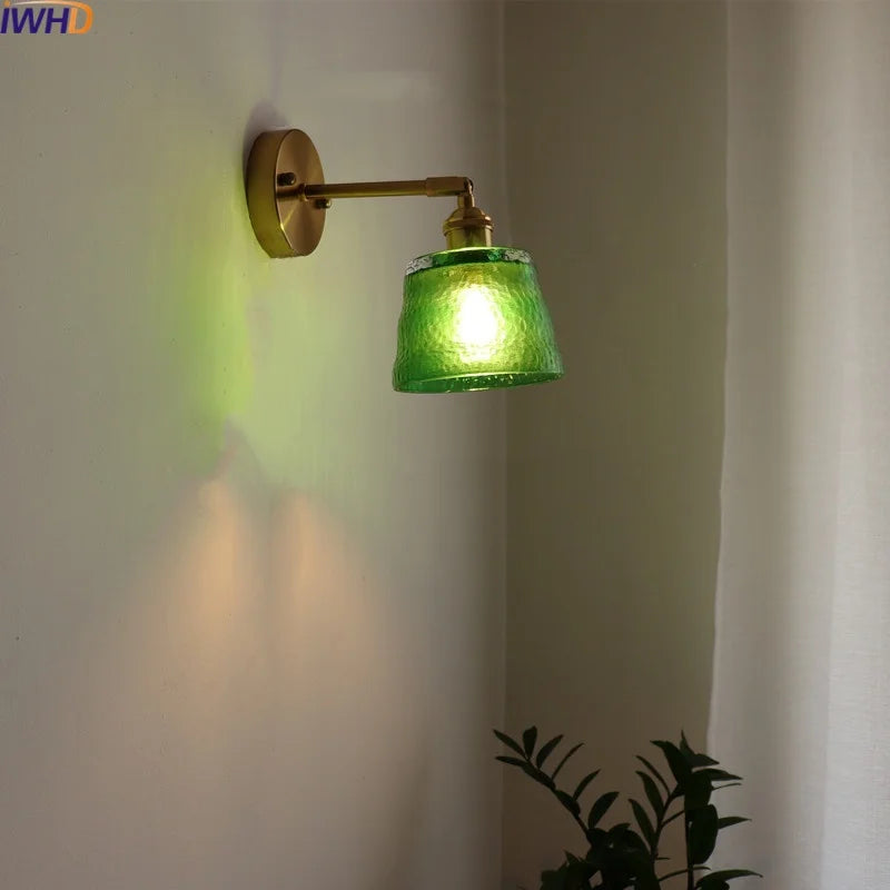 Afralia™ LED Green Glass Wall Light for Home Decor, Japanese Style, Bedroom, Living Room