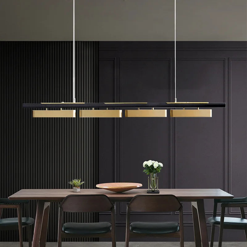 Afralia™ Modern Black Gold LED Pendant Chandelier for Cafe Bar Kitchen Island