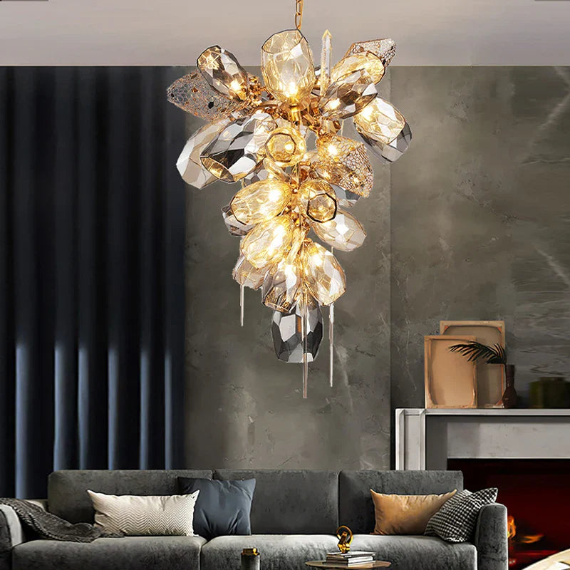 Afralia™ Gold Glass Chandelier: Modern Artistic Personality, High-End Lighting for Living & Dining Room