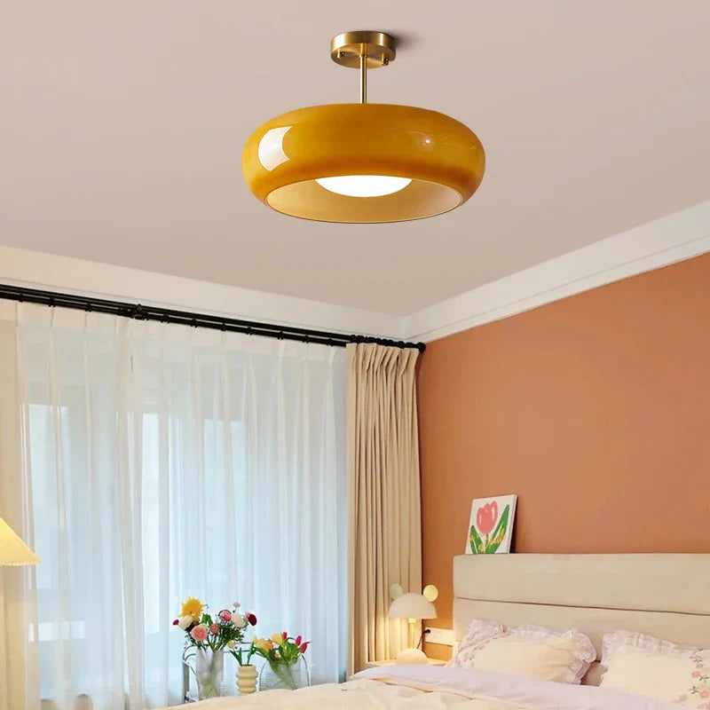 Afralia™ Nordic LED Ceiling Lamp with Yellow Glass Lampshade for Home Indoor Lighting