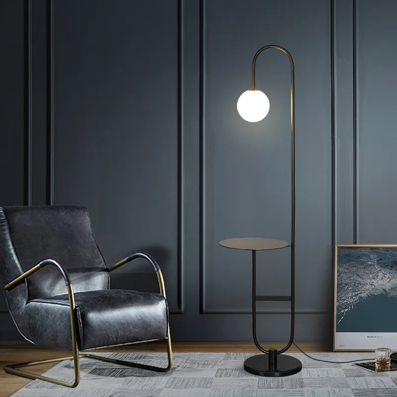 Afralia™ Nordic Gold Black LED Floor Lamp with Table for Living Room