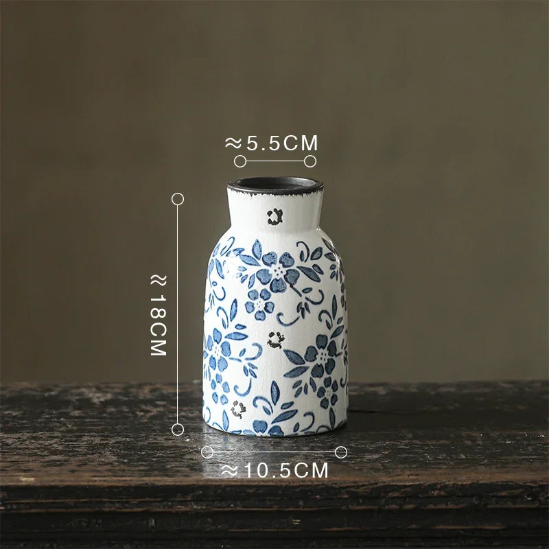 Afralia™ Blue White Porcelain Vase Hydroponic Ceramic Flower Pot Room Decor
