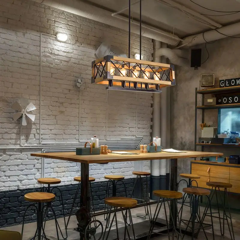 Afralia™ 6-Head Industrial Style Pendant Lamp - Retro Solid Wood Iron Table Light